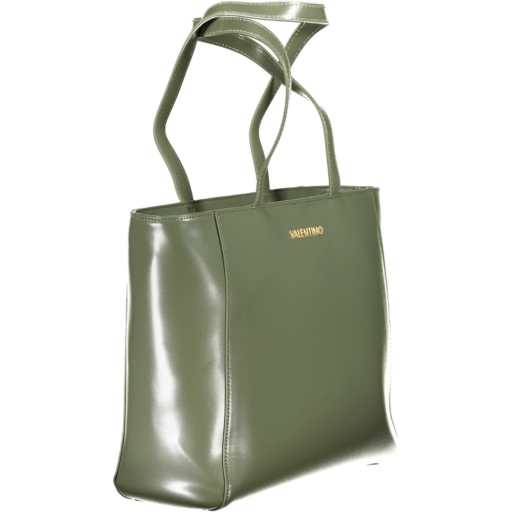 Mario Valentino Verde polyurethane women's bag with sleek design and top handle, featuring silver hardware and a spacious interior.
