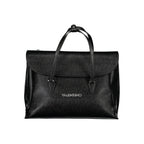 Black polyurethane women's bag by Mario Valentino with sleek design and top handle, featuring gold-tone hardware accents.