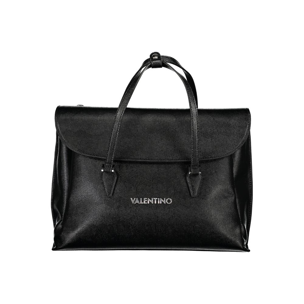 Black polyurethane women's bag by Mario Valentino with sleek design and top handle, featuring gold-tone hardware accents.