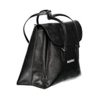 Mario Valentino black polyurethane women's bag with sleek design and top handle, featuring a spacious interior and subtle branding.
