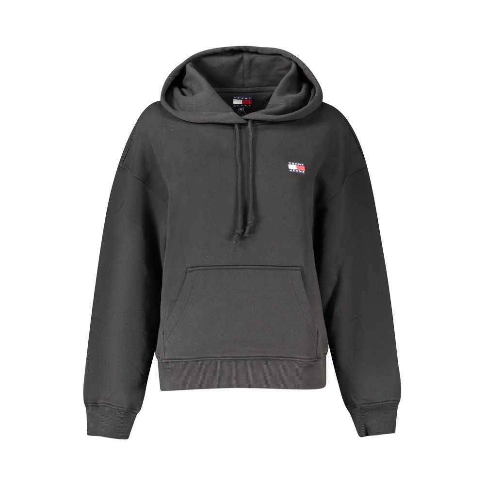 Black cotton women's sweatshirt by Tommy Hilfiger, featuring a casual fit and classic logo detail.