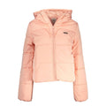 Vans pink polyester women's jacket with a zip-up front and hood, stylish casual outerwear for women.