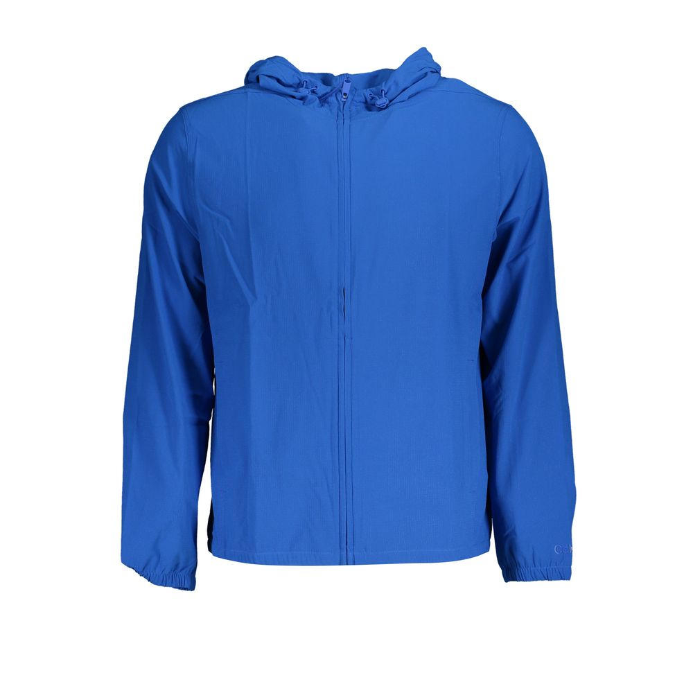 Calvin Klein men's blue polyester sports jacket with a zip front and athletic fit, ideal for activewear and casual outings.