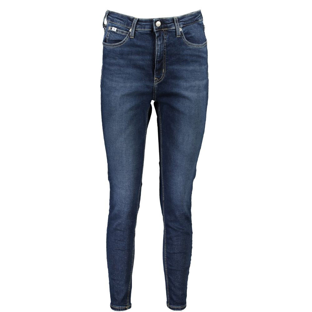 Calvin Klein Blu cotton women's jeans with classic five-pocket design and straight-leg fit, displayed flat on a neutral background.