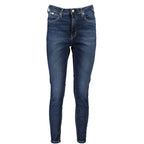 Calvin Klein Blu cotton women's jeans with classic five-pocket design and straight-leg fit, displayed flat on a neutral background.