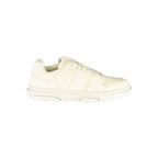 White polyester women’s sandal by Tommy Hilfiger with open toe and flat sole, stylish and comfortable footwear for casual wear.