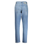 Calvin Klein Azzurro cotton women's jeans with classic five-pocket design and slim fit, shown in a light blue denim color.
