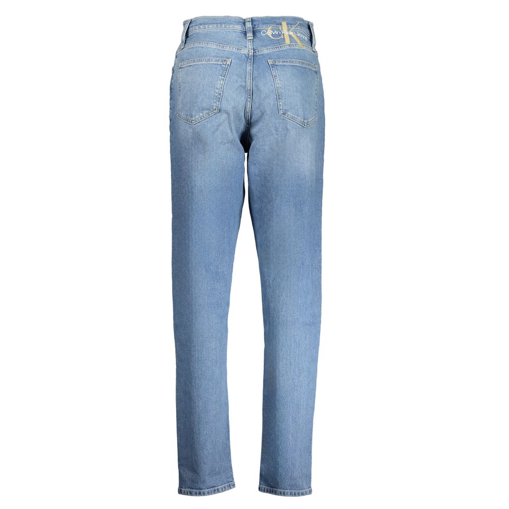 Calvin Klein Azzurro cotton women's jeans with classic five-pocket design and slim fit, shown in a light blue denim color.