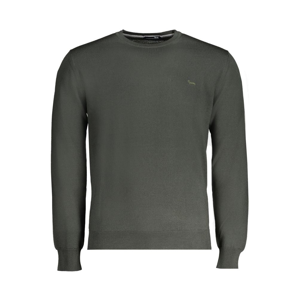 Harmont & Blaine green wool men's sweater with ribbed cuffs and neckline, cozy knit fabric, and classic style.
