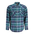 Wrangler Verde cotton men's shirt with button-down front and long sleeves, casual style, shown on a hanger.