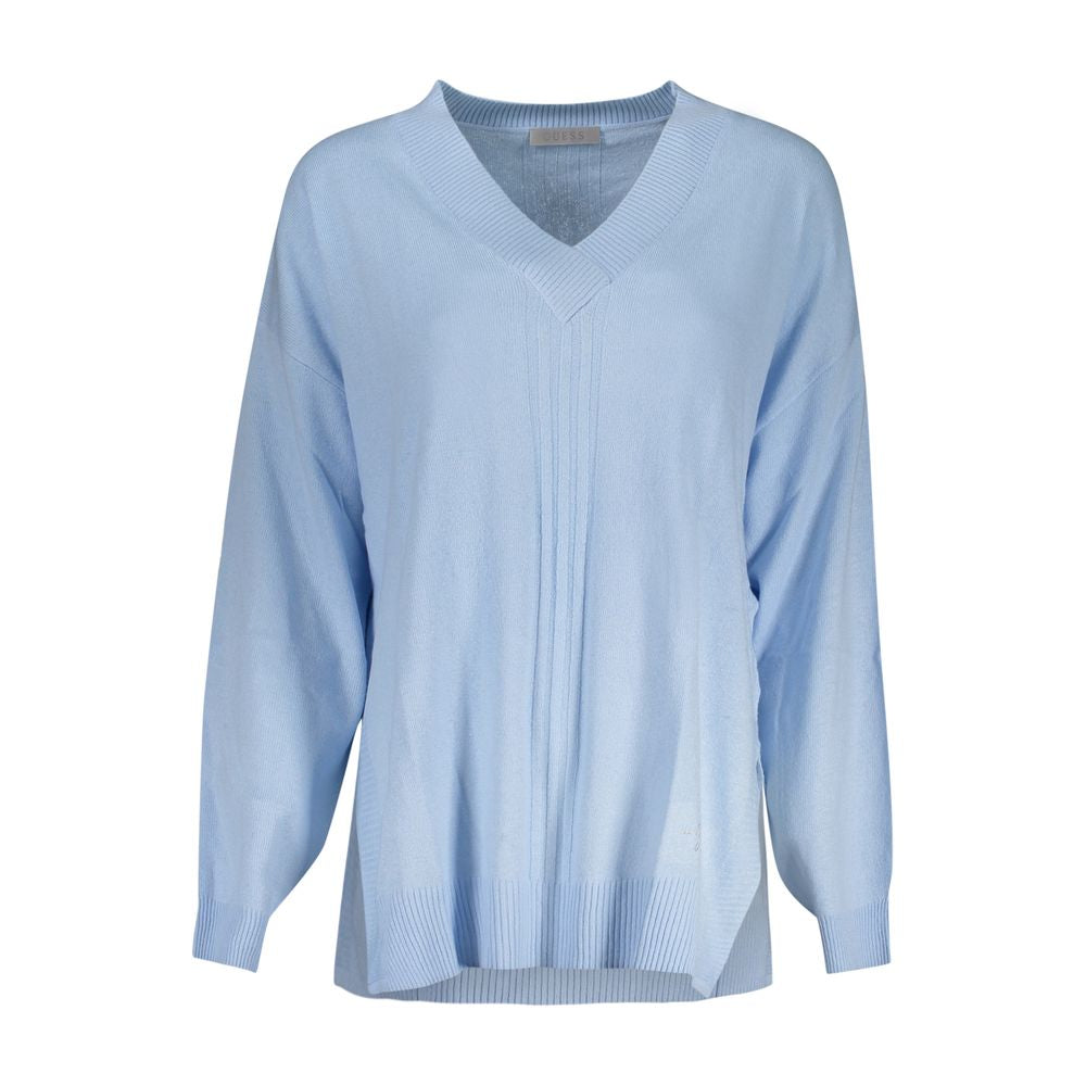 Guess Jeans women's blue acrylic sweater with a cozy, fitted design featuring a round neckline and long sleeves.