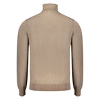 Norway 1963 Marrone poliammide men's sweater with ribbed cuffs and collar, displayed on a hanger.