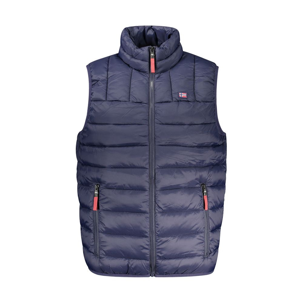 Norway 1963 Blu Poliammide Men Vest showing front view, lightweight blue men's vest with smooth fabric and subtle stitching details.