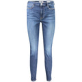 Guess Jeans blu cotton women’s jeans, fitted style with classic five-pocket design and belt loops, front and back view.