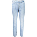 Light blue Guess Jeans cotton women's jeans with classic five-pocket design and a straight-leg fit.