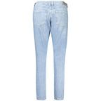 Light blue Guess Jeans cotton women's jeans with classic five-pocket design and straight fit.