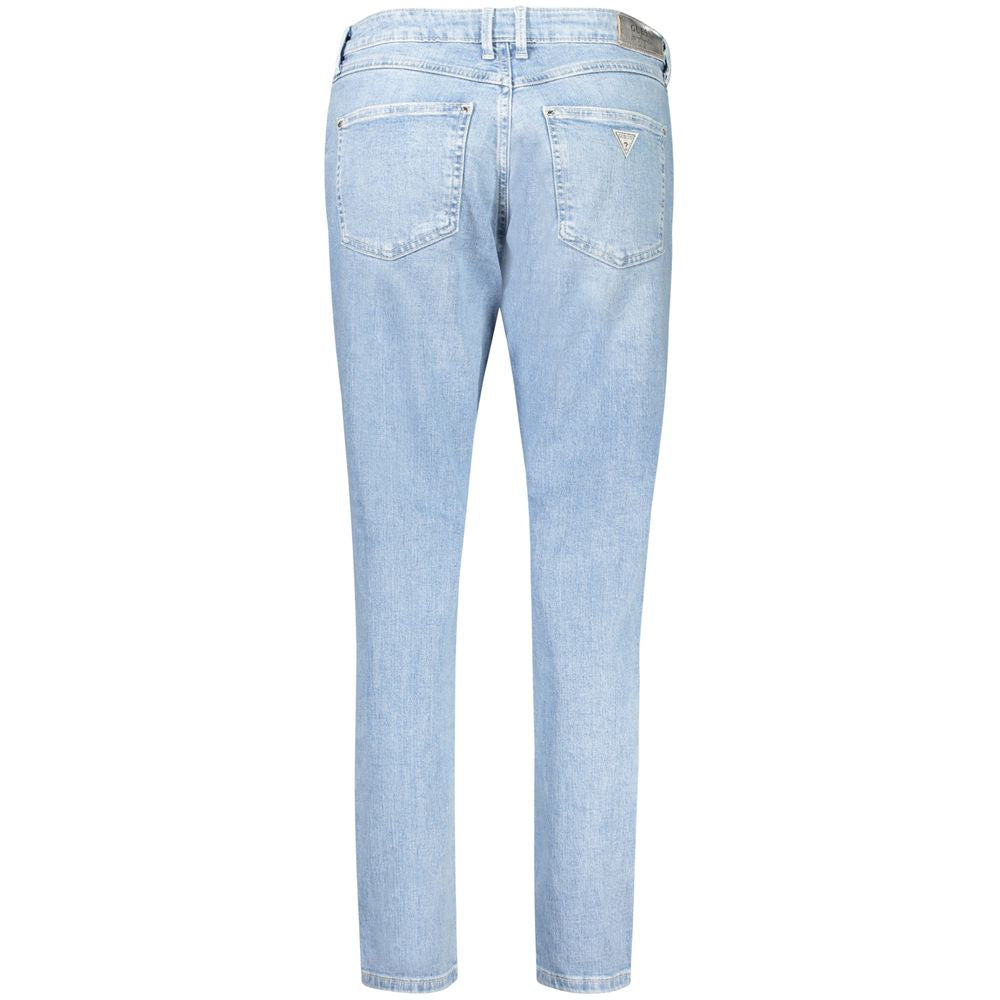 Light blue Guess Jeans cotton women's jeans with classic five-pocket design and straight fit.