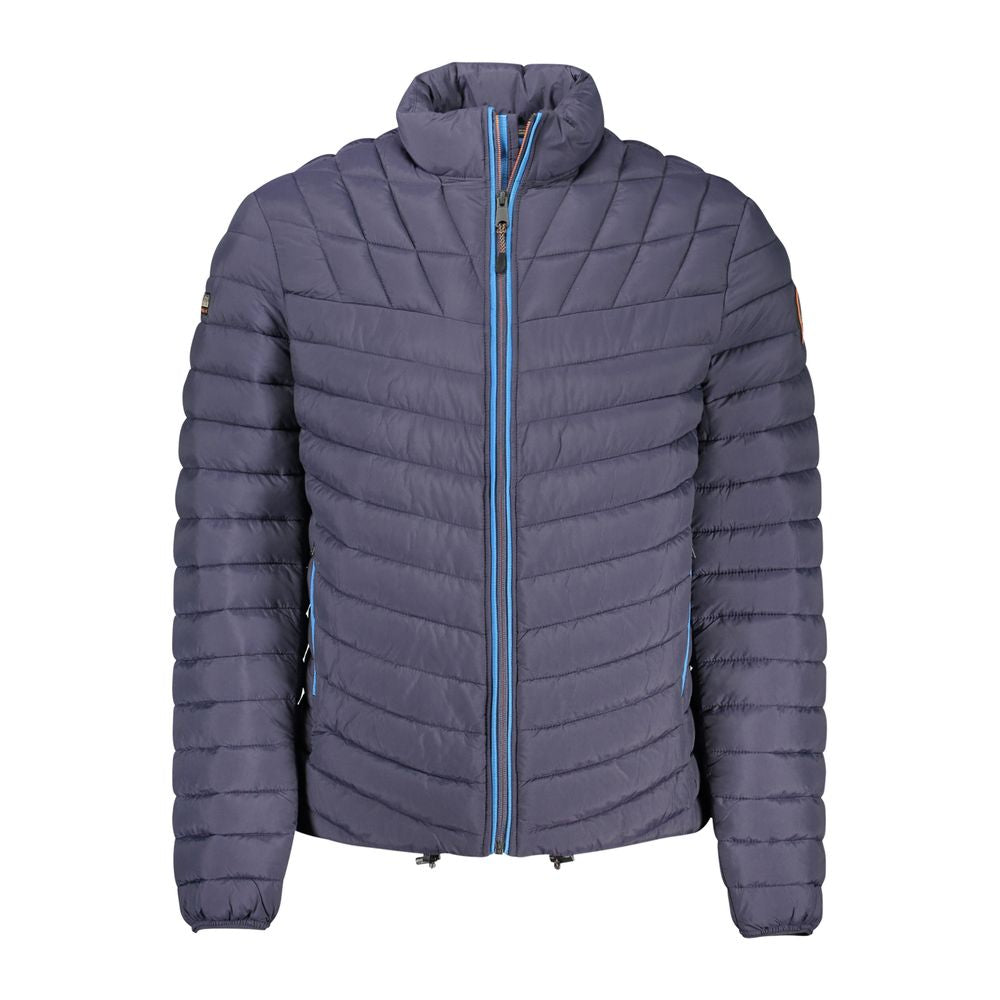 Napapijri men's blue poliamide jacket with a stand collar and zipper closure, displayed on a plain background.
