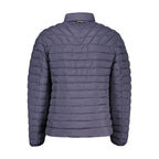 Napapijri men's blue poliammide jacket with a hood, front zipper, and adjustable cuffs, suitable for casual outdoor wear.
