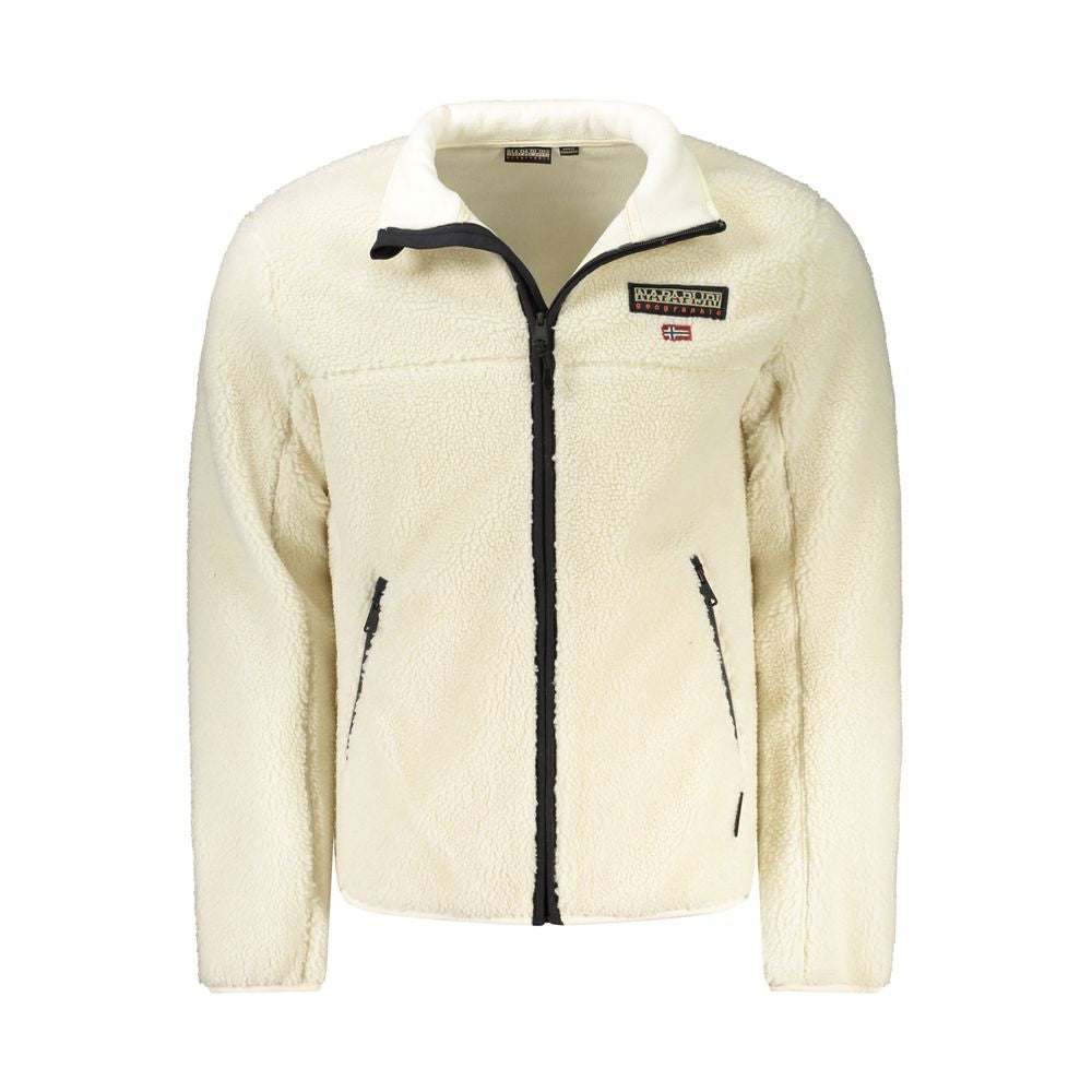 Napapijri Bianco men's polyester jacket with a sleek design, featuring a high collar and zip closure for outdoor wear.