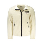 Napapijri Bianco men's polyester jacket with a sleek design, featuring a high collar and zip closure for outdoor wear.