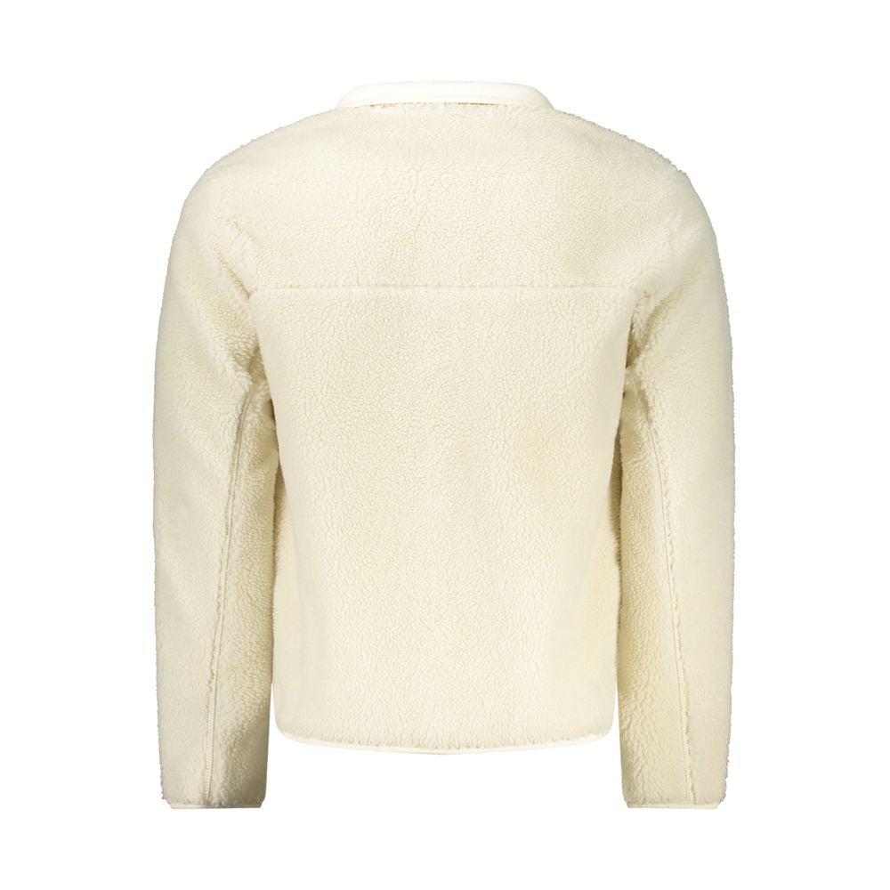 Napapijri Bianco men's polyester jacket with a high collar and zip-front, shown hanging on a hanger against a neutral background.