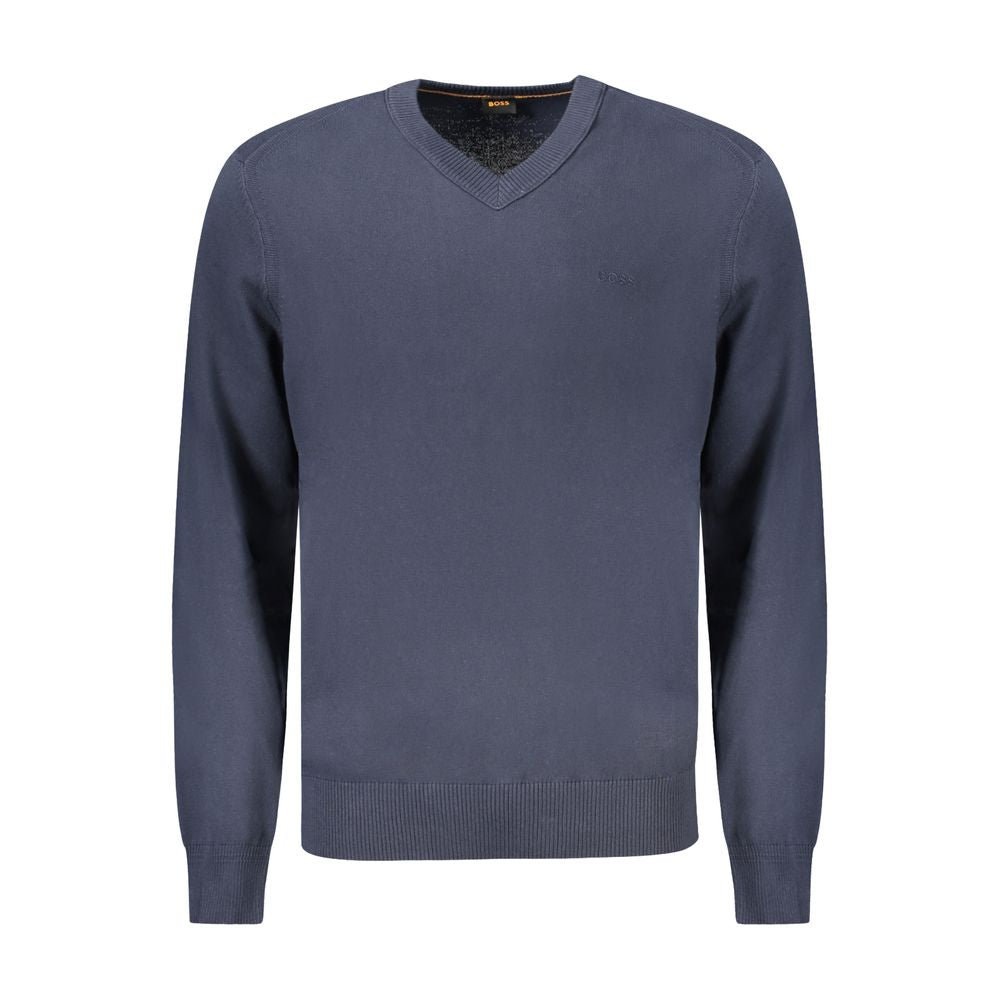 Hugo Boss men's long-sleeved T-shirt in blue cotton, featuring a crew neck and slim fit style.