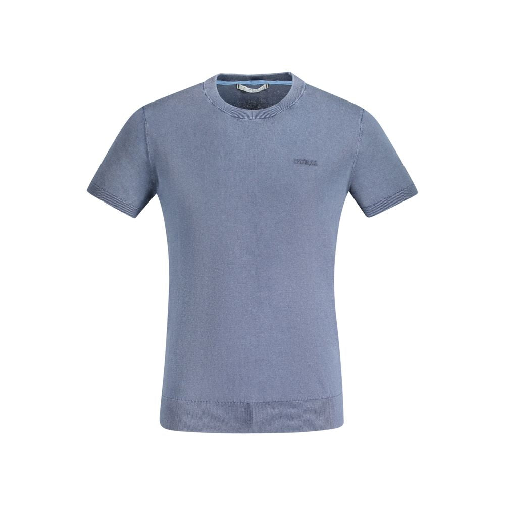 Guess Jeans Blu cotton men's T-shirt featuring a classic crew neck and short sleeves, styled in a casual fit.