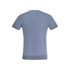 Guess Jeans Blu cotton men's T-shirt displayed flat, featuring a classic crew neck and short sleeves in vibrant blue fabric.