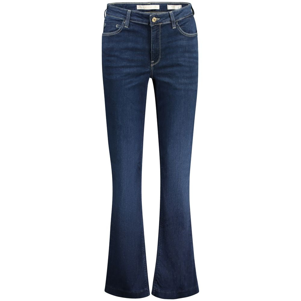 Guess Jeans women’s blue recycled cotton jeans, slim-fit design with classic five-pocket styling and belt loops.
