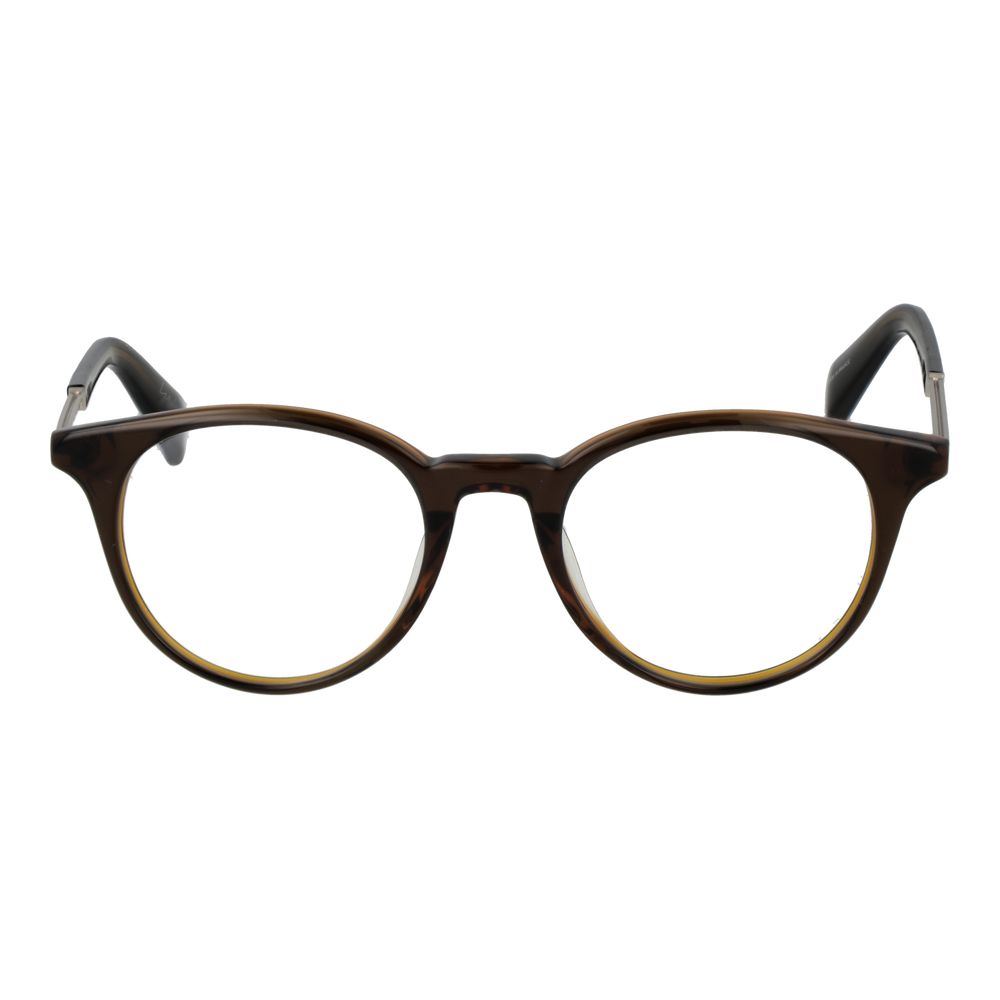 Brown plastic Yohji Yamamoto glasses frames with sleek design and clear lenses, showcasing modern eyewear style.