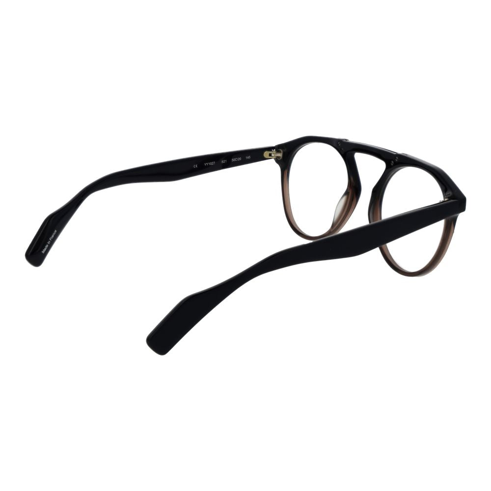 Yohji Yamamoto black plastic eyeglasses frames with sleek, modern design and clear lenses, showcasing contemporary eyewear style.