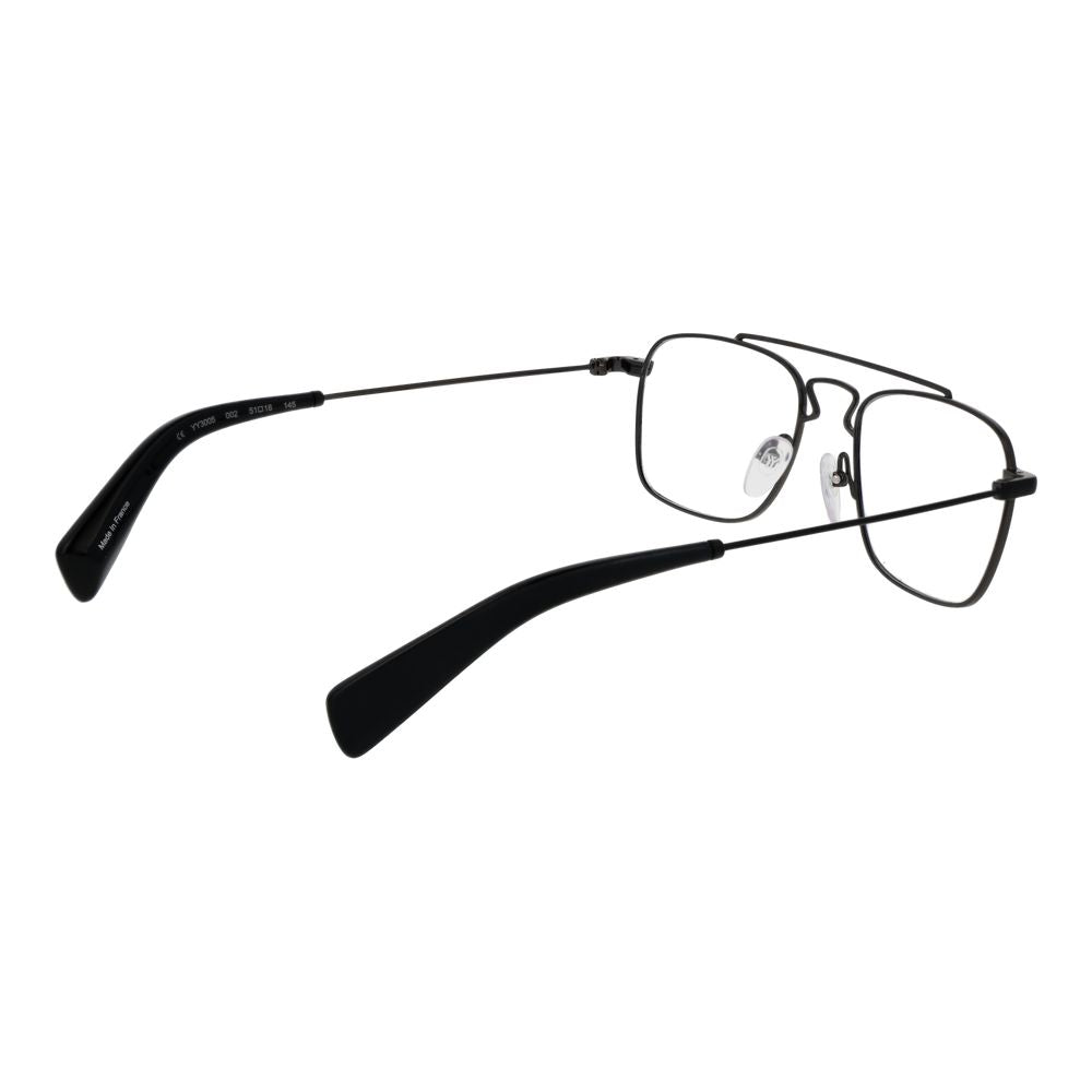 Yohji Yamamoto black metal glasses frames with sleek design and clear lenses, stylish and modern eyewear accessory.