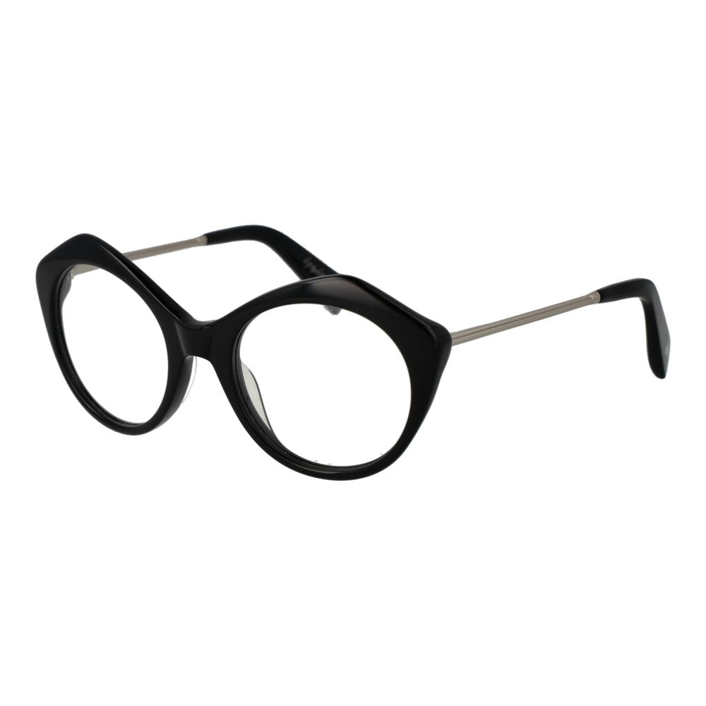 Yohji Yamamoto black acetate glasses frames with sleek design, featuring clear lenses and modern, minimalist style.