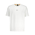 Hugo Boss men's white organic cotton T-shirt with crew neckline and short sleeves, casual and comfortable everyday wear.