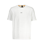 Hugo Boss men's white organic cotton T-shirt with crew neckline and short sleeves, casual and comfortable everyday wear.