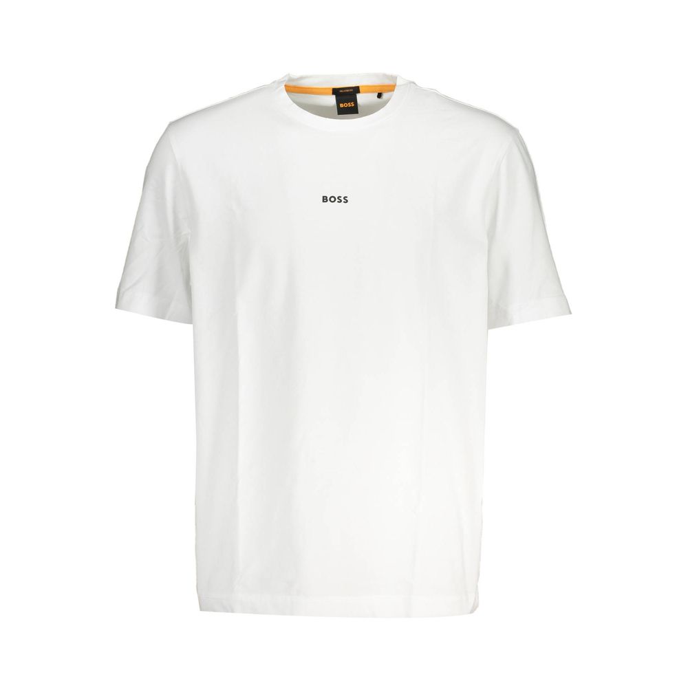 Hugo Boss men's white organic cotton T-shirt with crew neckline and short sleeves, casual and comfortable everyday wear.