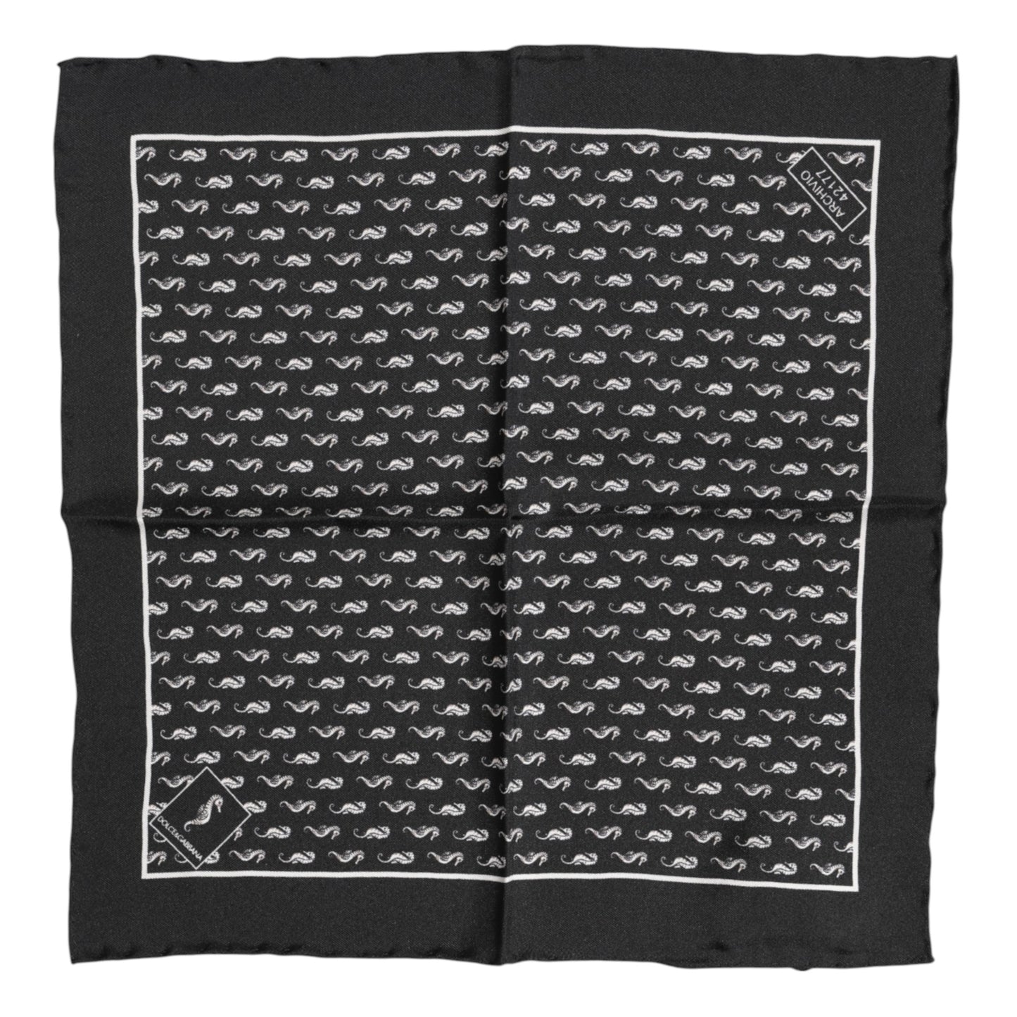 Dolce & Gabbana Black Sea Horse Silk Square Men Foulard Scarf Dolce & Gabbana