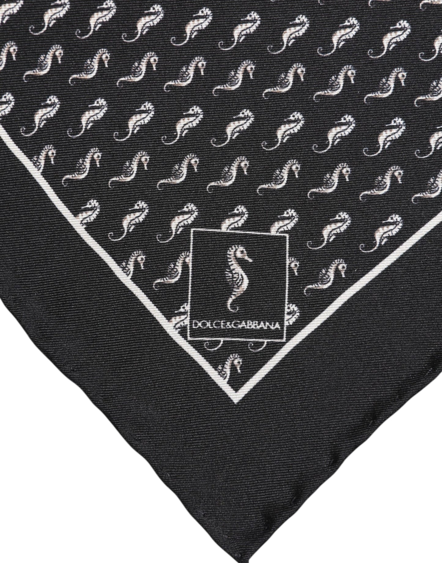 Dolce & Gabbana Black Sea Horse Silk Square Men Foulard Scarf Dolce & Gabbana
