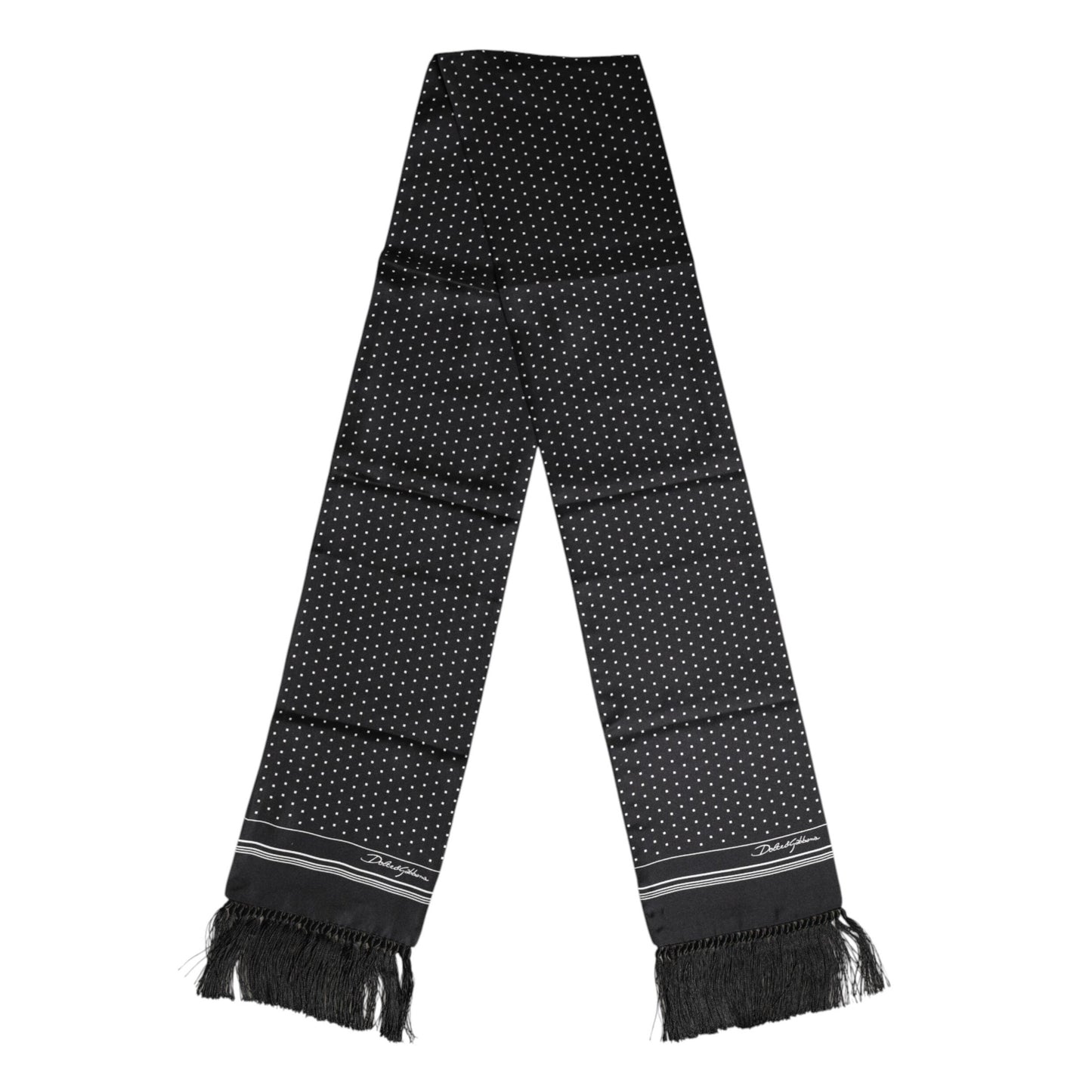 Dolce & Gabbana Black White Polka Dot Fringes Foulard Scarf