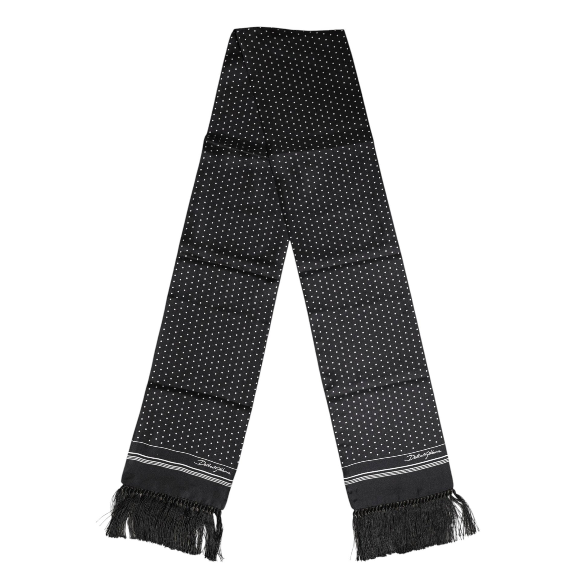 Dolce & Gabbana Black White Polka Dot Fringes Foulard Scarf
