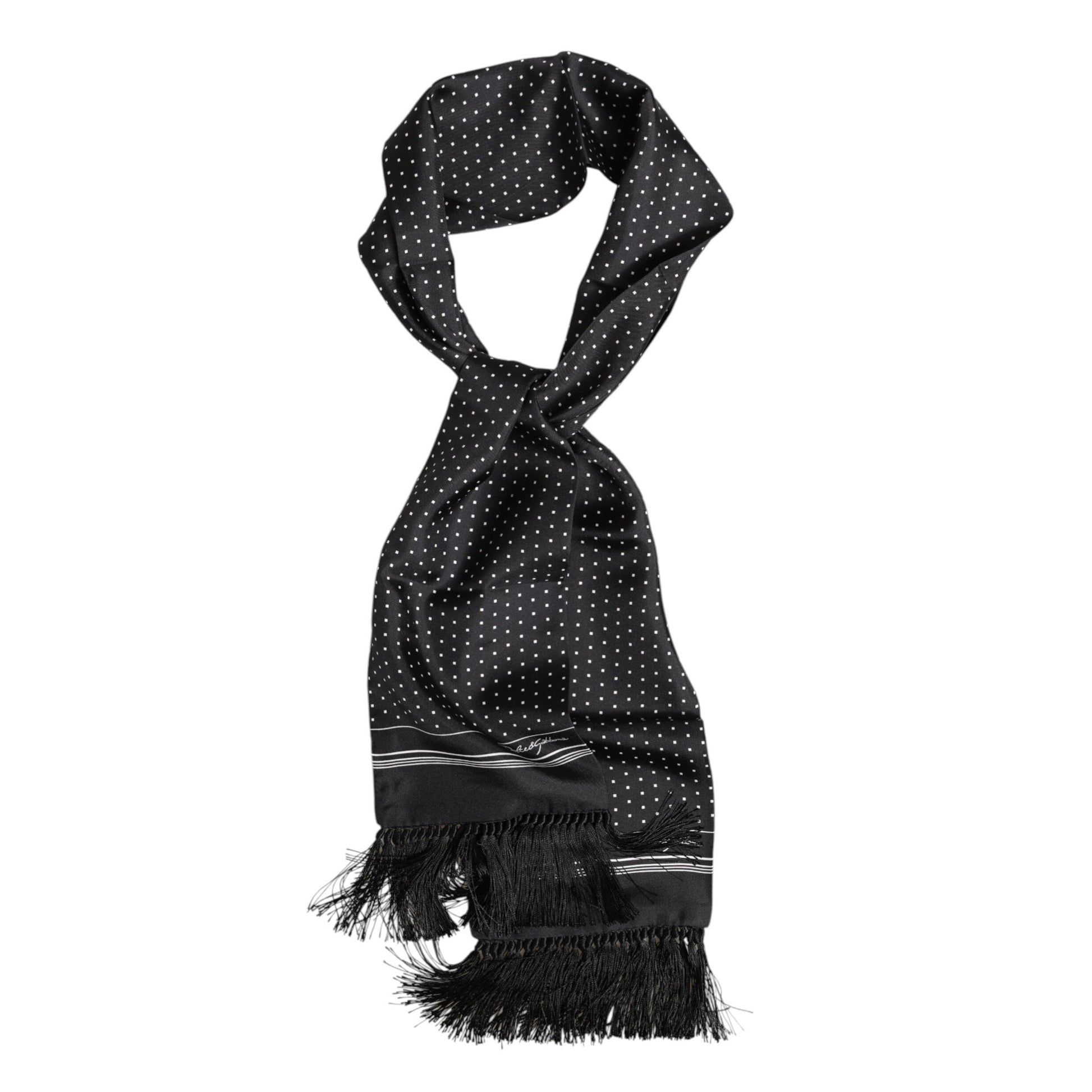 Dolce & Gabbana Black White Polka Dot Fringes Foulard Scarf