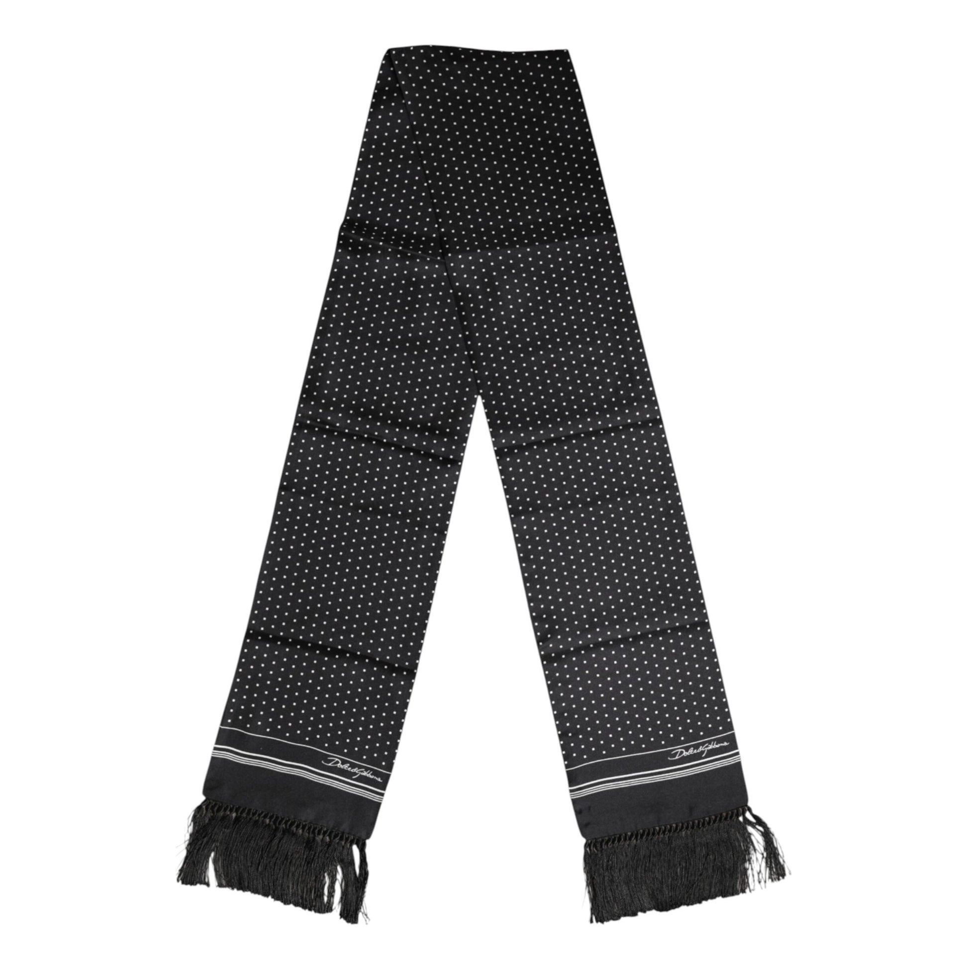 Dolce & Gabbana Black White Polka Dot Fringes Foulard Scarf