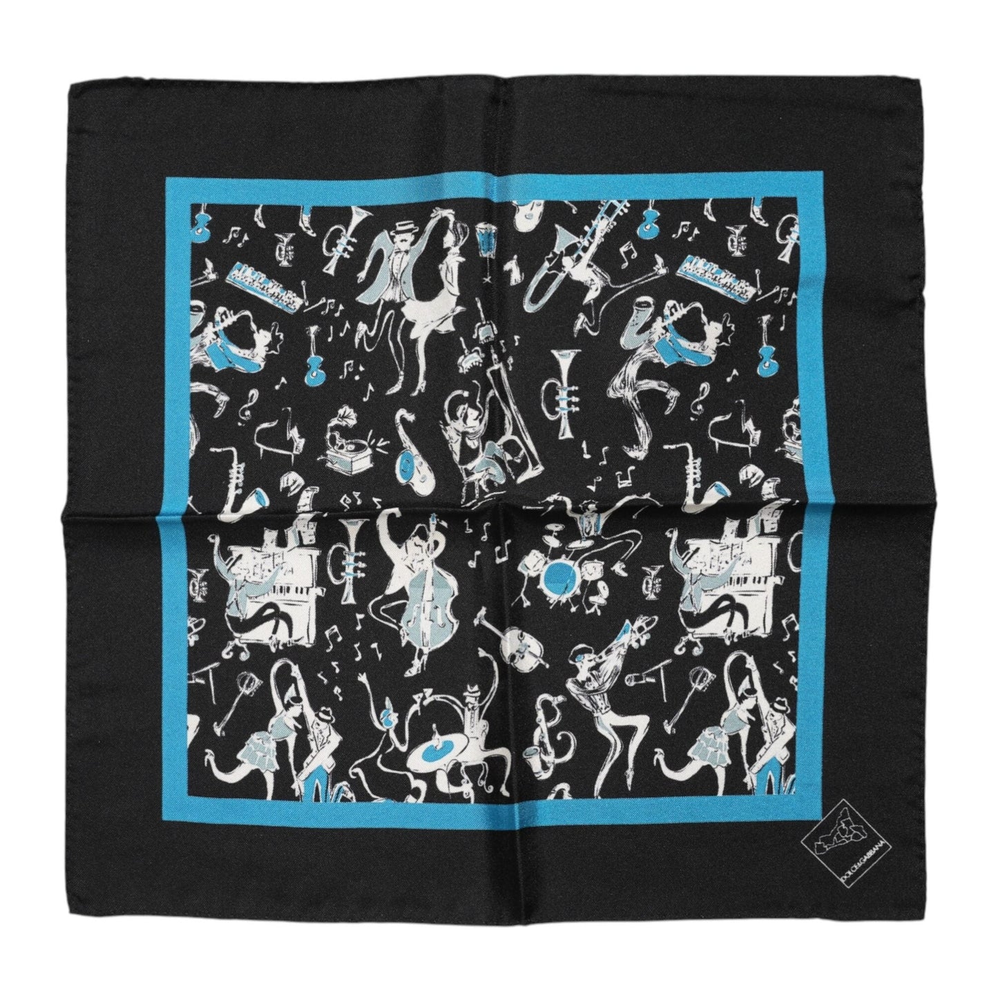 Dolce & Gabbana Black Jazz Club Silk Square Men Foulard Scarf Dolce & Gabbana