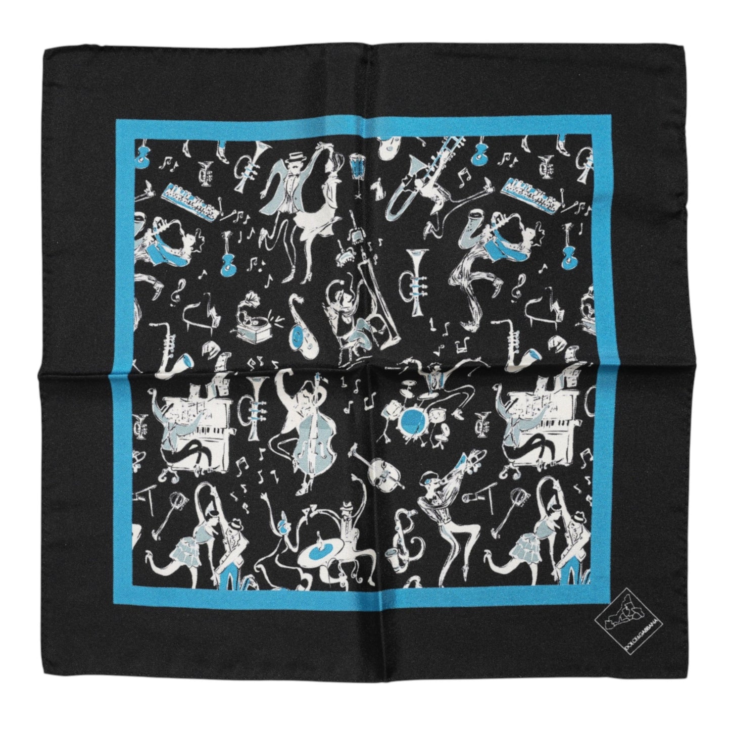 Dolce & Gabbana Black Jazz Club Silk Square Men Foulard Scarf Dolce & Gabbana