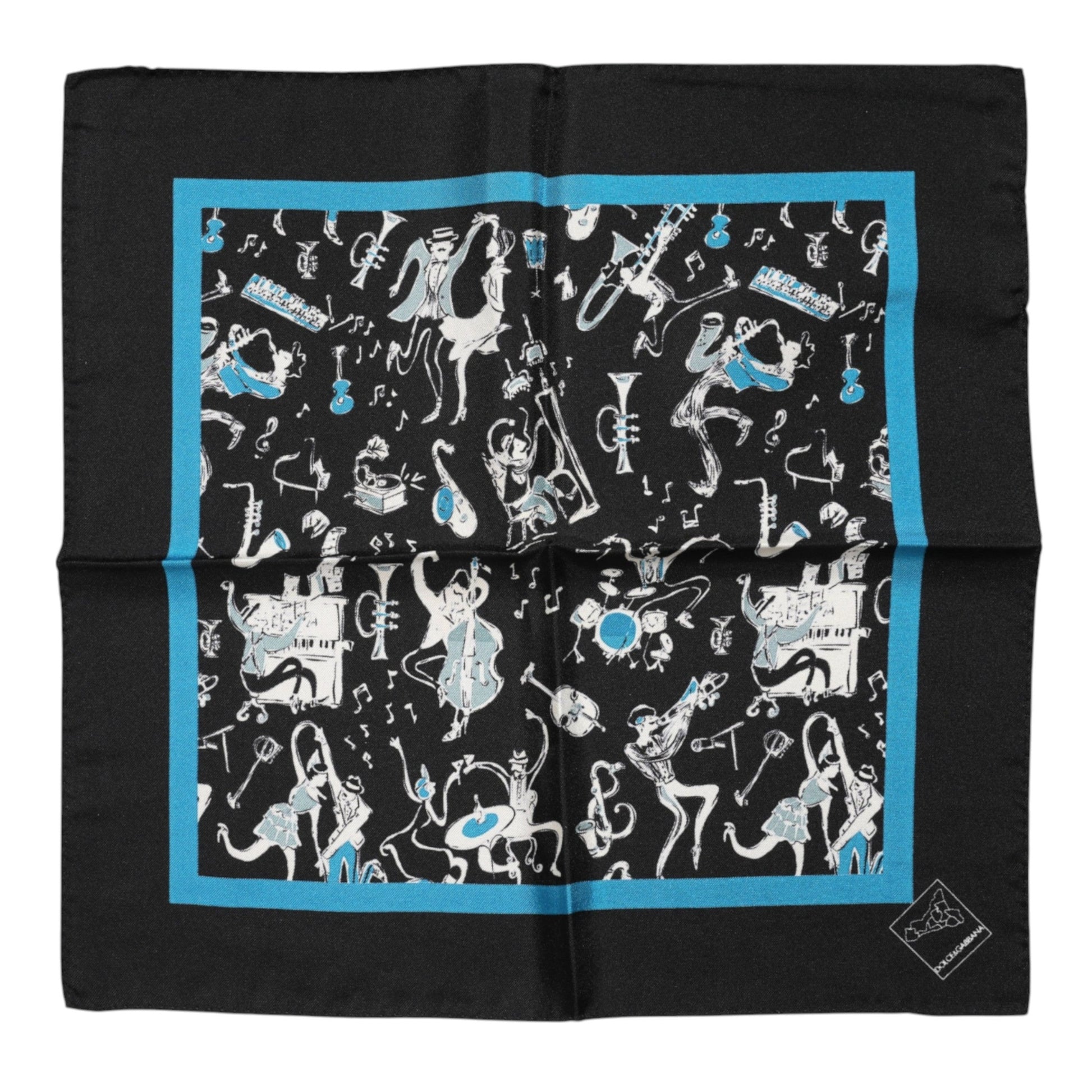 Dolce & Gabbana Black Jazz Club Silk Square Men Foulard Scarf Dolce & Gabbana