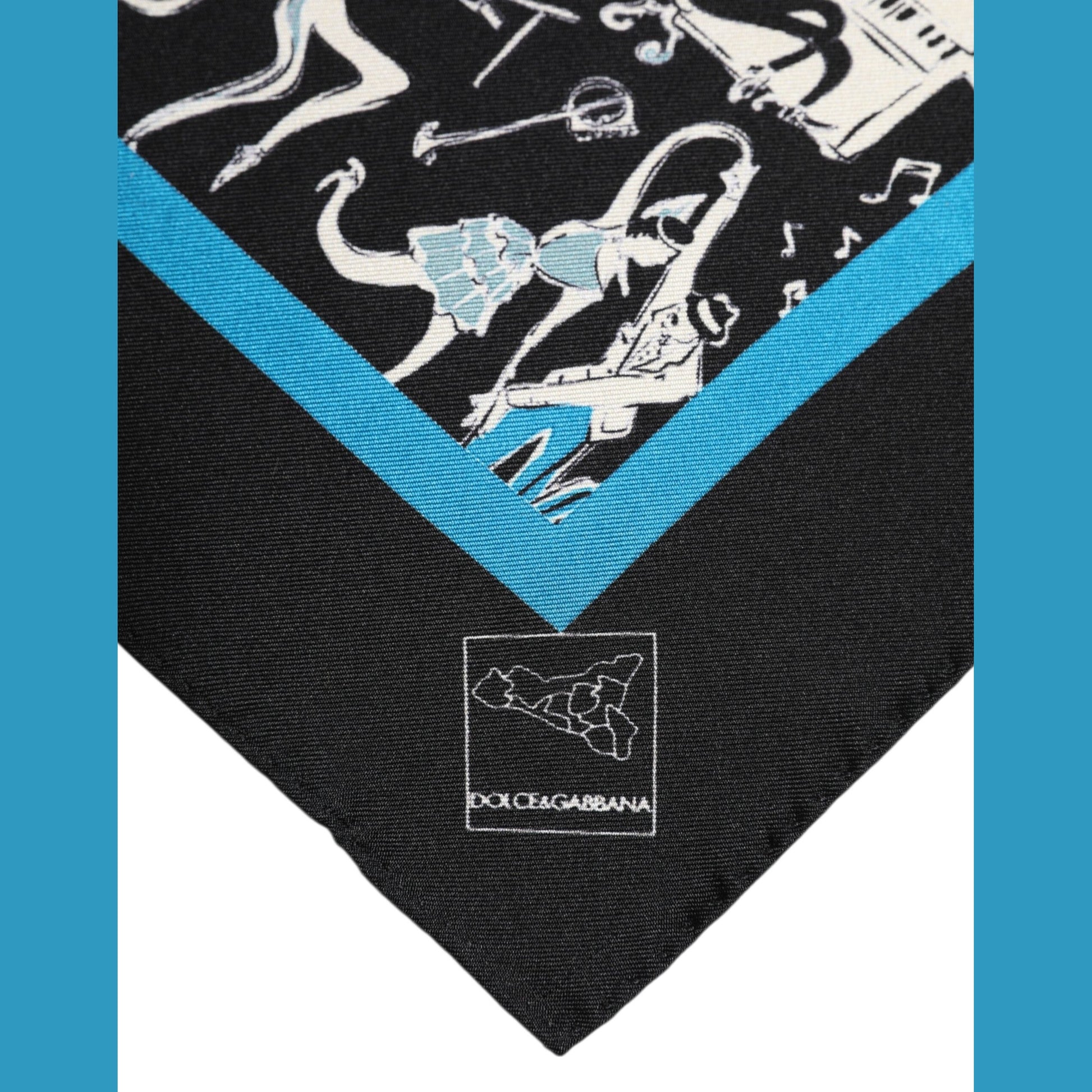 Dolce & Gabbana Black Jazz Club Silk Square Men Foulard Scarf Dolce & Gabbana