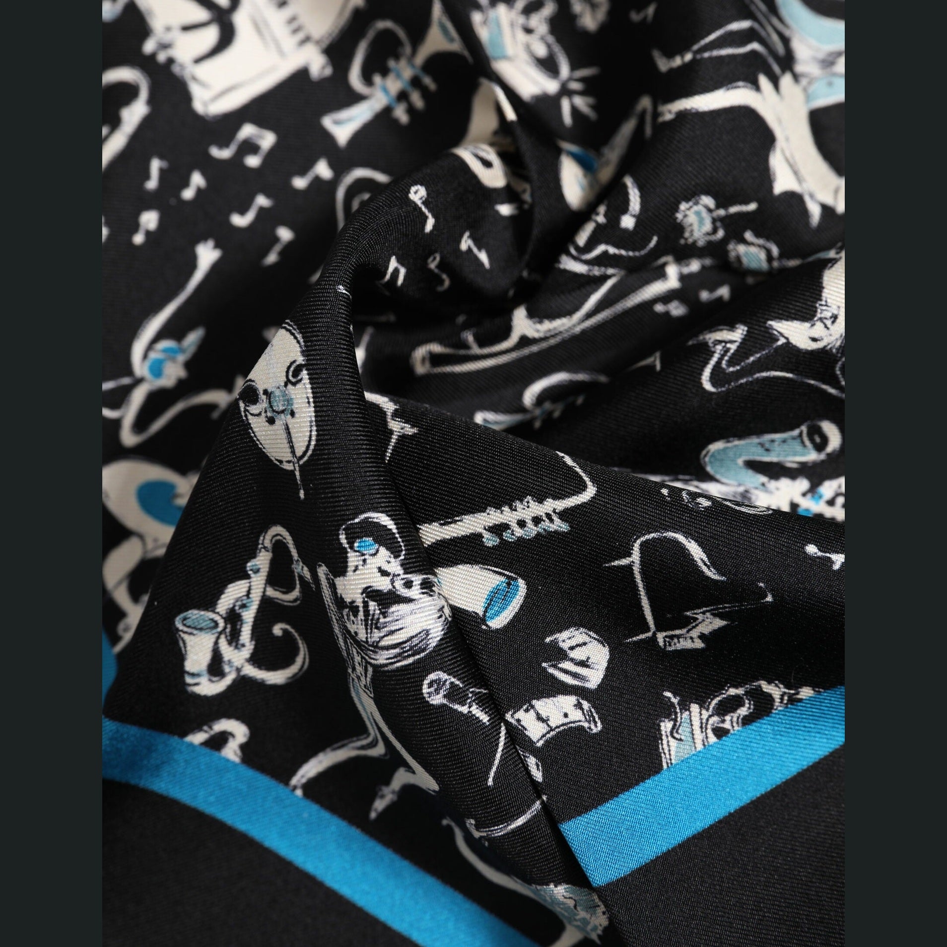 Dolce & Gabbana Black Jazz Club Silk Square Men Foulard Scarf Dolce & Gabbana