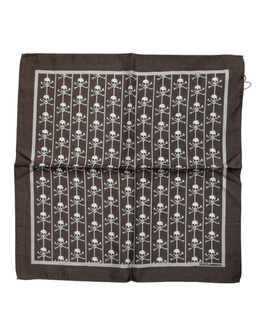 Dolce & Gabbana Brown Skull Silk Square Men Foulard Scarf Dolce & Gabbana