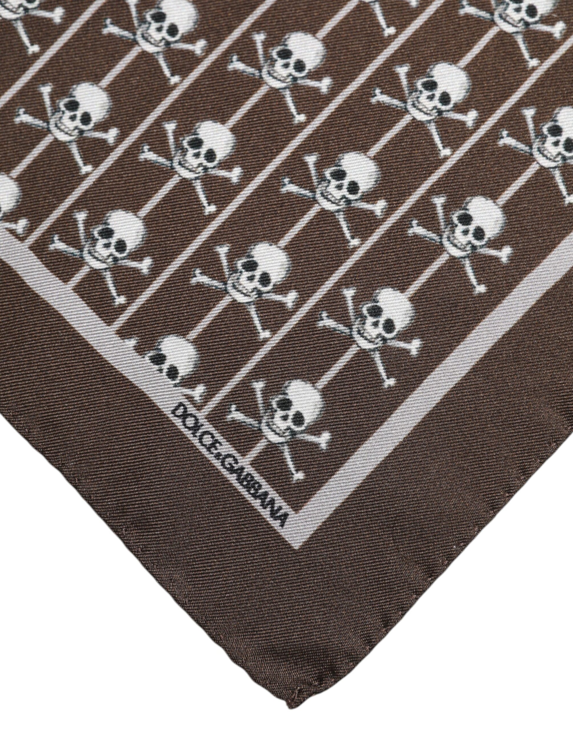 Dolce & Gabbana Brown Skull Silk Square Men Foulard Scarf Dolce & Gabbana